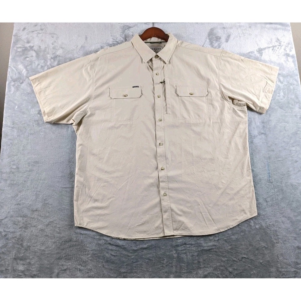 Poncho Shirt Men 2XL Beige Short Sleeve Regular Fit Magnetic Pocket Fishing READ